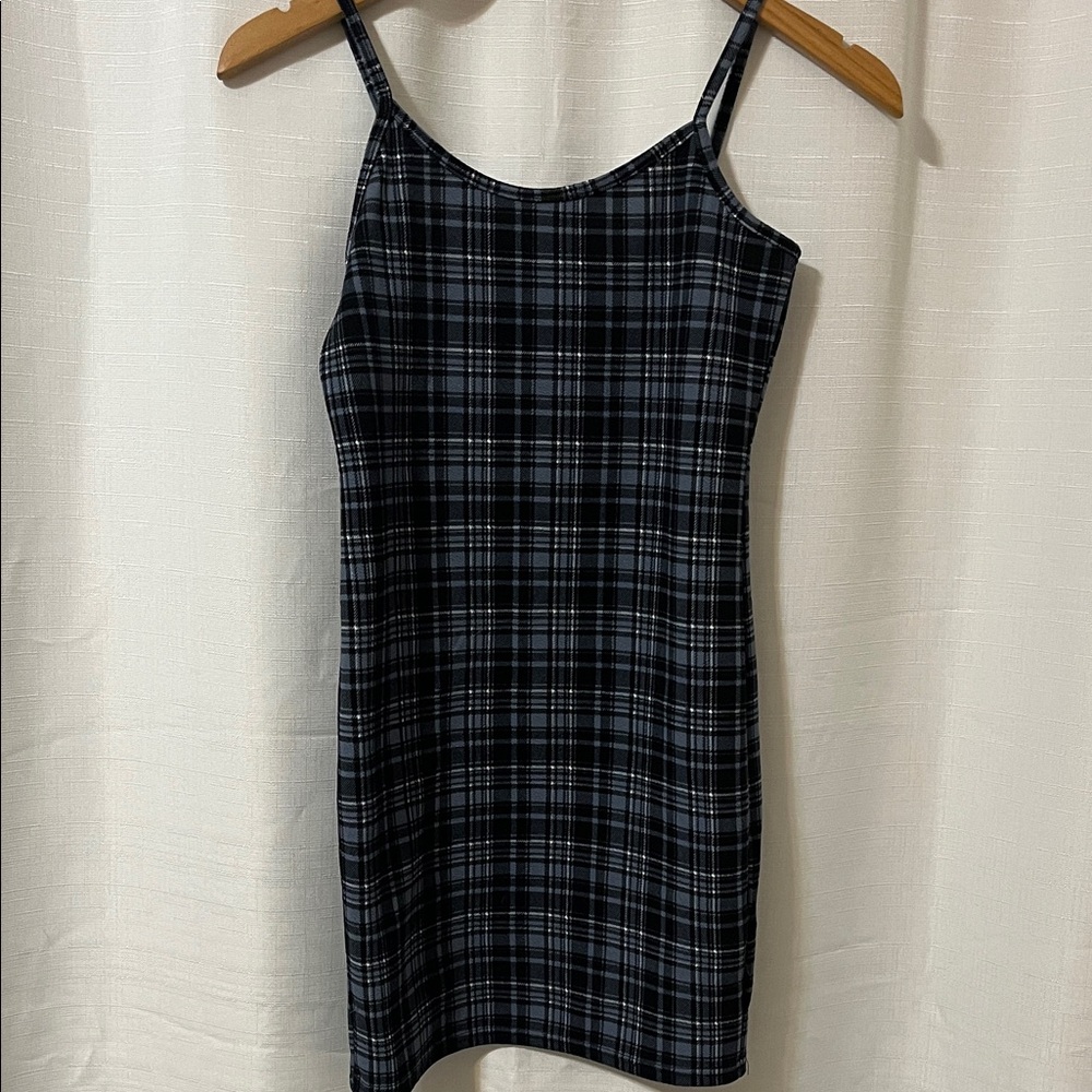 SHEIN Black and White Plaid Casual Dress